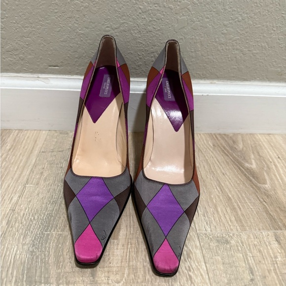 Emilio Pucci Multicolor Geometric Print Heels Size 37 Made in Italy - Picture 2 of 6